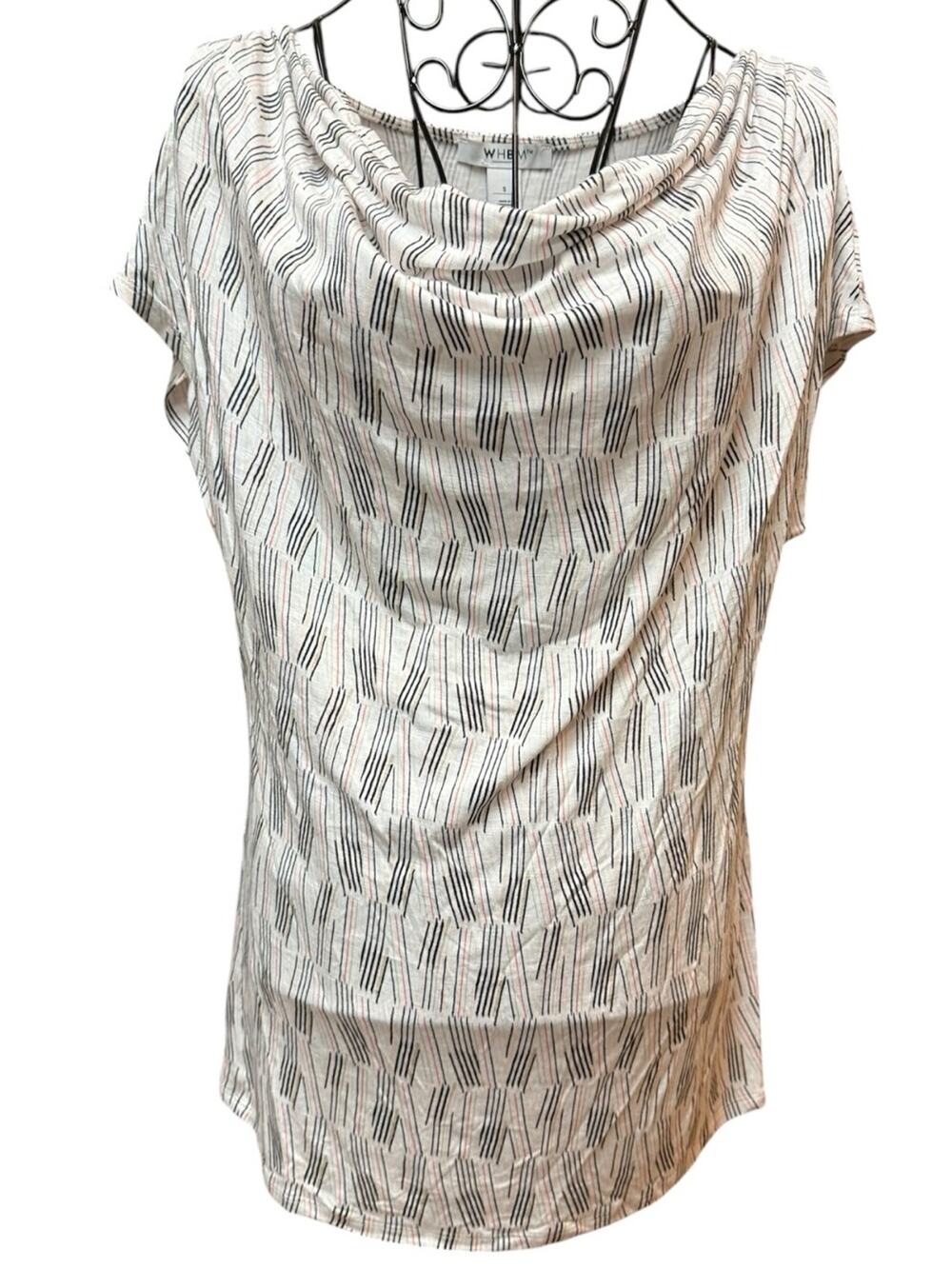 WHBM Cream and Black Draped-Neck Blouse Small